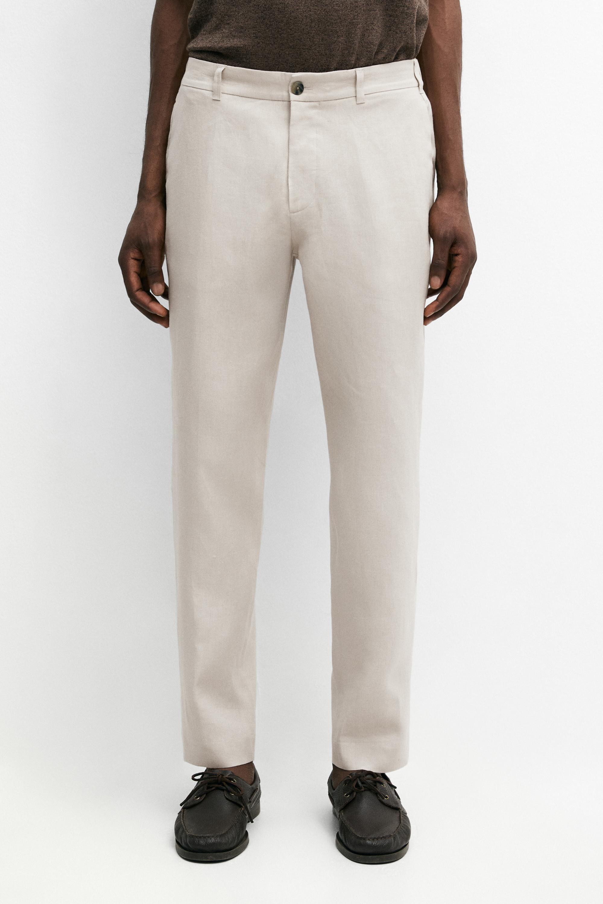 Tapered fit linen trousers